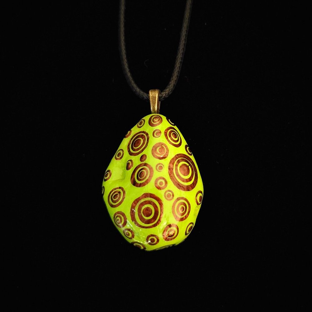 Hand Painted Dot Art Pendant, Lime Green and Copper